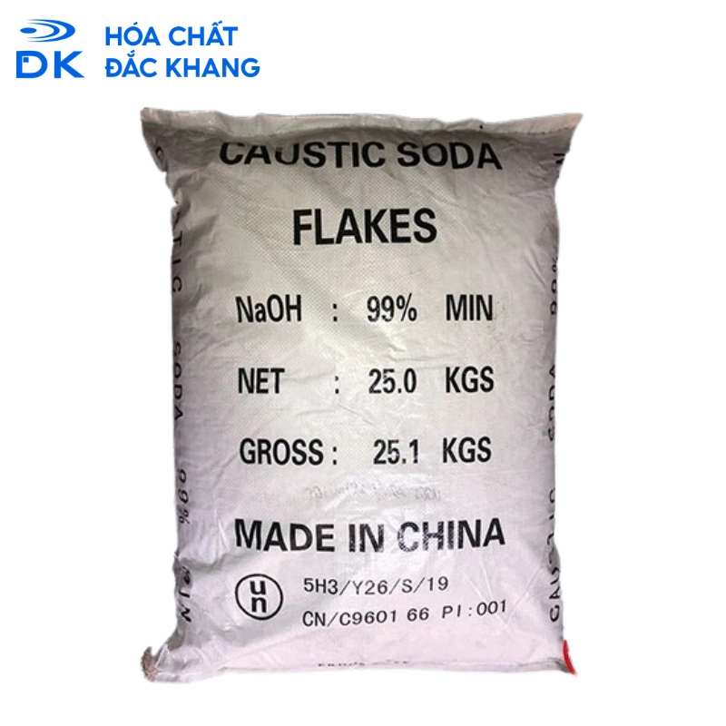 Xút Vảy Natri Hydroxit NaOH 99%, Trung Quốc, 25kg/Bao